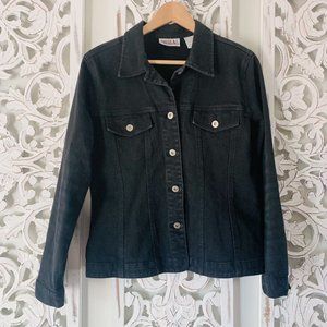 Vintage 90s BILL BLASS Button Up BLACK Trucker JEAN JACKET Metal Y2K Punk Medium